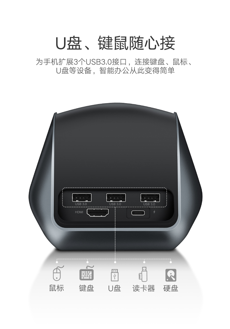 綠聯華為P20投屏助手，手機投屏Type-C擴展塢