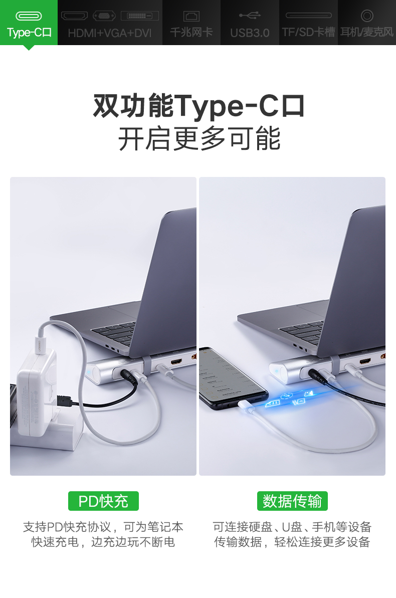 綠聯Type-C多功能擴展塢