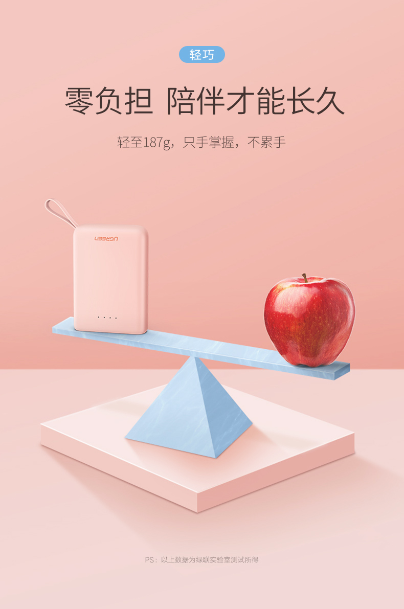 綠聯迷你充電寶,10000毫安女生便攜移動電源