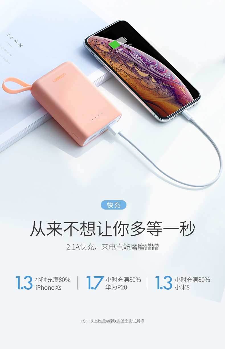 綠聯迷你充電寶,10000毫安女生便攜移動電源