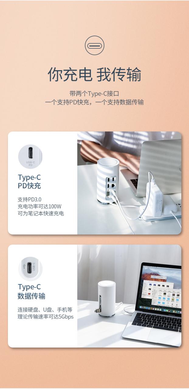綠聯音響概念款USB-C擴展塢